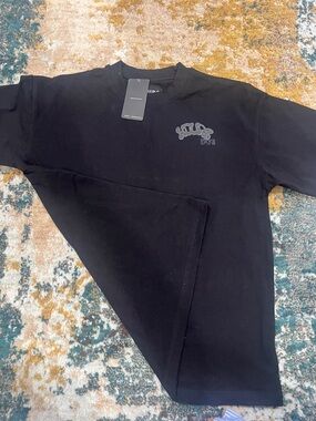 HOURS Black Graphic Tee with Small Chest Logo